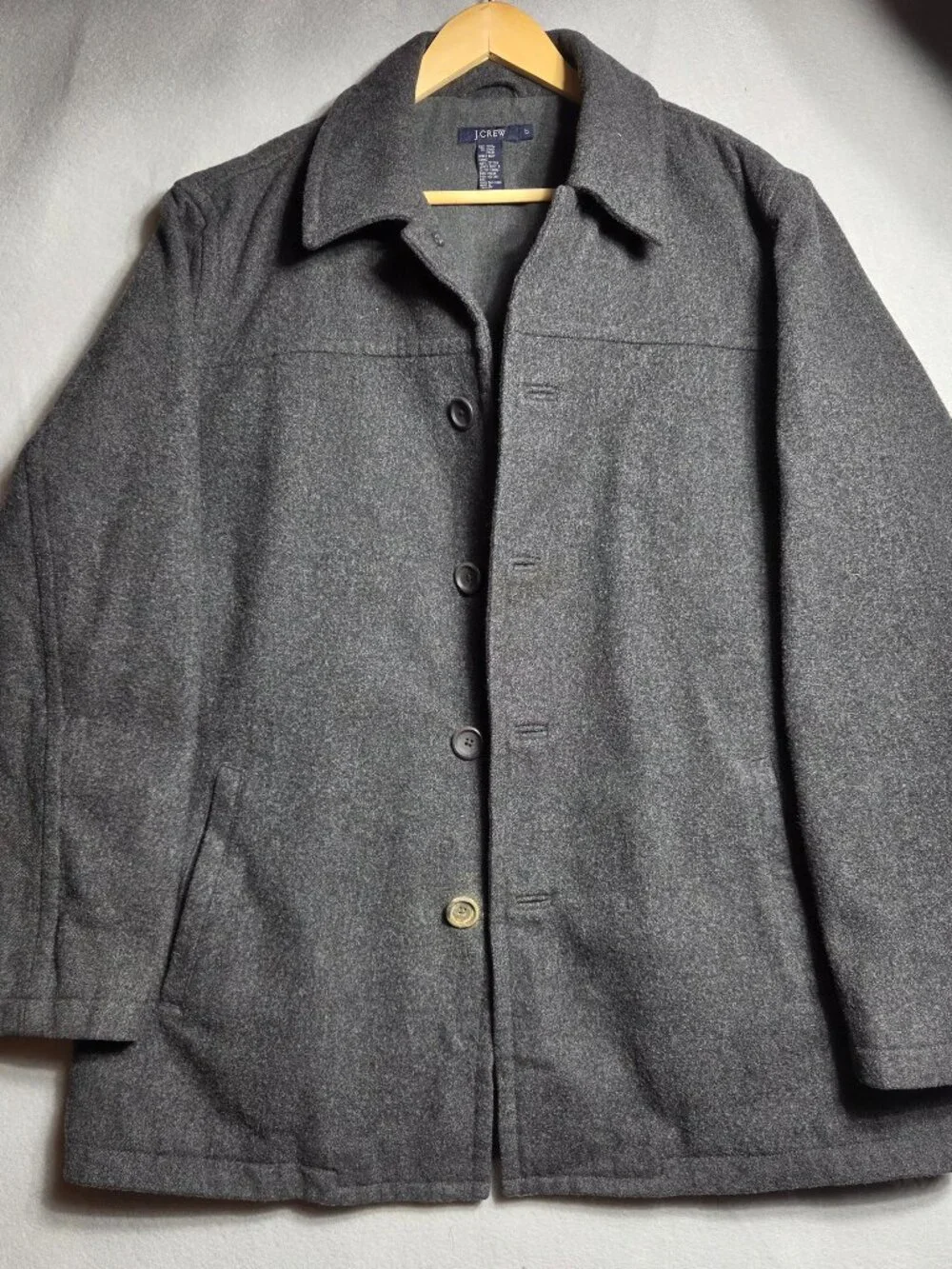 Vintage J.Crew Wool Car Coat Jacket Gray Mens Large Tall LT Heavyweight Quilted